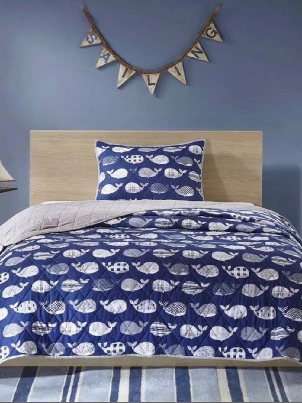 URBAN HABITAT KIDS Moby Twin Coverlet & Pillow Sham Navy Whale Nautical Quilt